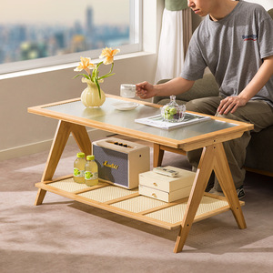 Table basse avec rangement, plateau en verre trempé, style nordique moderne, meubles de salon, utilisation pour petit appartement - Product Image 2