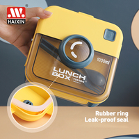 Boîte à lunch carrée en plastique Haixin 1000ML à deux compartiments, hermétique, avec fourchette et cuillère, ensemble pour enfants pour l'école