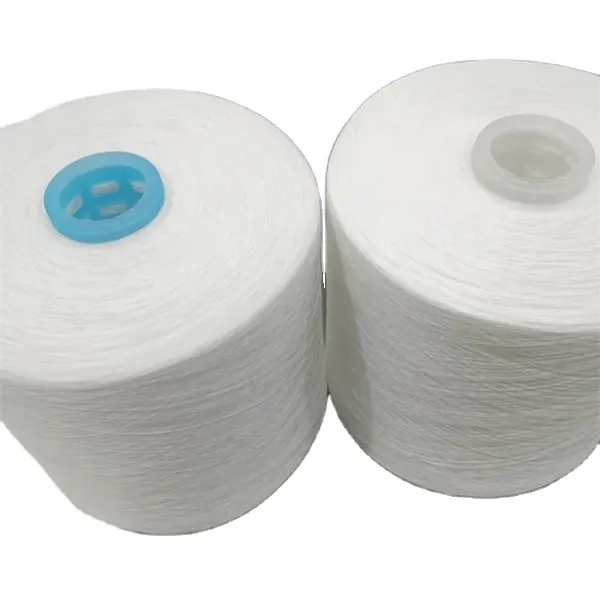 100% Polyester Gesponnen Garen Exporteur 50S/3 Ruwe Witte Kern Gesponnen Garen 50/2