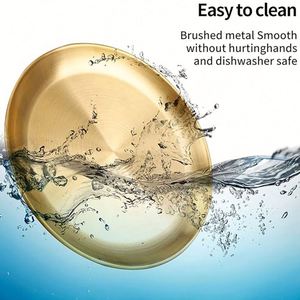 Assiette de service ronde en acier inoxydable doré avec logo personnalisé, 8 pouces, réutilisable, durable, sans BPA, pour le camping et les dîners - Product Image 5