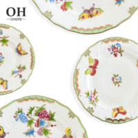 Vente en gros de service de table en porcelaine osseuse Assiette de présentation en porcelaine fleurie de printemps pour restaurants de mariage-Commande minimum 100 pièces