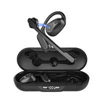 Micro-casque professionnel sans fil à suppression de bruit avec micro longue portée, écouteurs open-ear, micro-boom détachable et réglable à 360°, IPX4