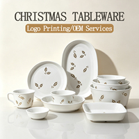 Assiettes, bols et tasses en céramique à thème de Noël avec motifs de feuilles, décoration de la maison, cadeaux de Noël, ensemble de vaisselle en céramique
