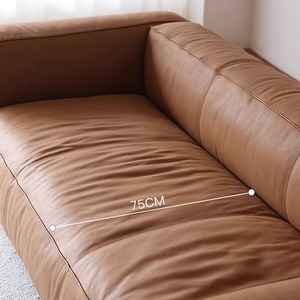 Divano Componibile Moderno Minimalista in Vera Pelle di Vacchetta Primo Strato Color Crema, Set Angolare in Spugna a Blocco Tofu per Uso Domestico - Product Image 4