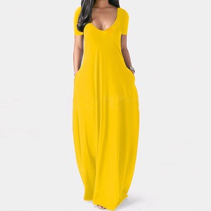 Vestido Largo Casual <span class=keywords><strong>de</strong></span> Verano para Mujer, Talla Grande, Color Sólido, Liso, Teñido, Sexy, con Cuello en V Profundo, <span class=keywords><strong>Manga</strong></span> <span class=keywords><strong>Corta</strong></span> y Bolsillos - Product Image 6