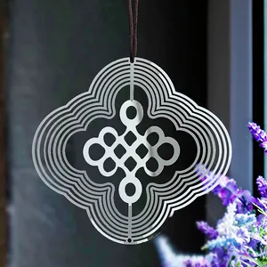Chinese Knot Geometric Pattern Hollow Wind Chimes 3D Spin Lucky Hanging Decorations In The Outdoor Garden