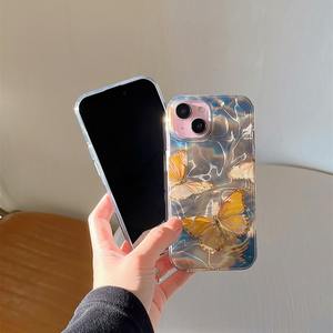 Luxuryimd Bling Laser pour <span class=keywords><strong>iPhone</strong></span> 13 <span class=keywords><strong>14</strong></span> 15 <span class=keywords><strong>Pro</strong></span> Max étui TPU PC papillon ondulation de l'eau imprimé étui de téléphone portable galvanoplastie Spec - Product Image 3