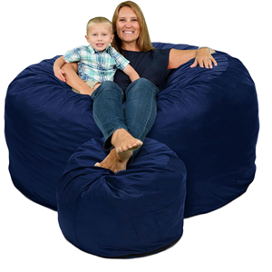 Ultimate <span class=keywords><strong>Sack</strong></span> 6000 Fauteuil pouf de 1,80 m avec repose-pieds, housse en suède bleu marine, chaise longue en mousse surdimensionnée, siège au sol, petit canapé, ou - Product Image 1