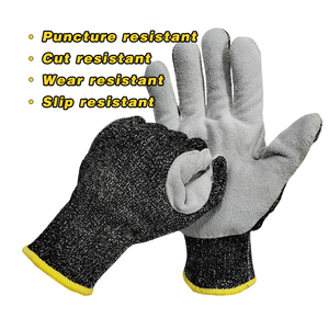 Guantes de Palma de cuero resistentes a pinchazos Guantes de cuero de vaca de trabajo para hombres Parche de Palma Reforzado resistente - Product Image 3