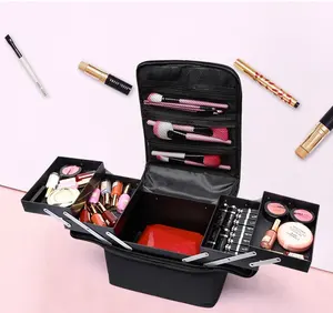 Grote Capaciteit 4 Tier Verstelbare Make-Up Artist Organizer Reizen Make-Up Train Case Cosmetische Tas