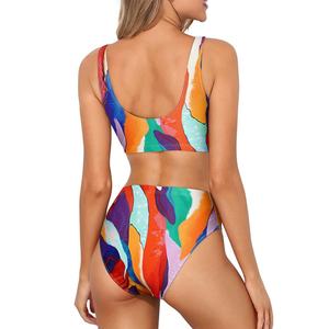 Livraison à temps : Ensemble bikini 2 pièces à manches longues, tie-dye, décolleté en V, string, avec soutien-gorge push-up, sans MOQ - Product Image 2
