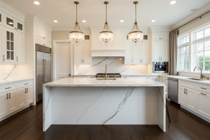 FREE SAMPLE 100% VIETNAM Quartz Calacatta Thunder Big Slab-Modern Kitchen Hotel & Table Top Countertop with 3D Model Design - Product Image 5