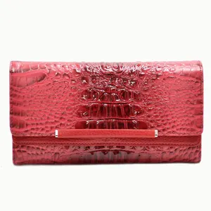 high quality handmade long crocodile grain lady leather wallets from China supplier purse