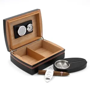 Tùy Chỉnh Bàn Đầu Xì Gà Thuốc Lá Tây Ban Nha Cedar Gỗ Hộp Xì Gà Humidor Với Gạt Tàn Cutter Set