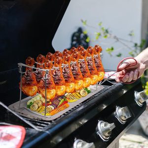 Foldable Stainless Steel Chicken Leg <b>Rack</b> 14 Compartments Grill Tray For <b>BBQ</b> Outdoor Roasting - Product Image 2