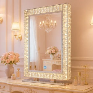 Miroir de Maquillage <span class=keywords><strong>LED</strong></span> Mural Haut de Gamme Moderne avec Bordure en Cristal, Réglable, Intelligent et à Intensité Variable, Idéal pour Mariage et Événements Spéciaux - Product Image 1