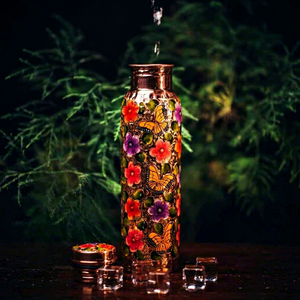 Copper Water Bottle <b>Butterfly</b> Floral Embossed Enamel Design Ayurvedic Drinking Bottle Reusable Gift Travel Bottle - Product Image 1