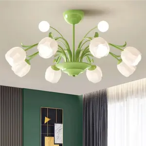 Grüne Blume kreativer LED-Kronleuchter für Wohnzimmer Pendelleuchte Hoteldekor Licht moderner Stil nordische Pendelleuchte