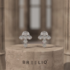 Boucles d'oreilles clous en or et diamant, croix, 0,17 carat, VVS2, couleur G, taille ronde, scintillantes, bijoux religieux raffinés, cadeau de foi pour femme - Product Image 1