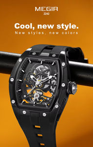 นาฬิกาข้อมือผู้ชาย โครงกระดูกโปร่งใส ระบบออโตเมติก หรูหรา ทรงกระบอกสีขาว สายซิลิโคน - Product Image 2