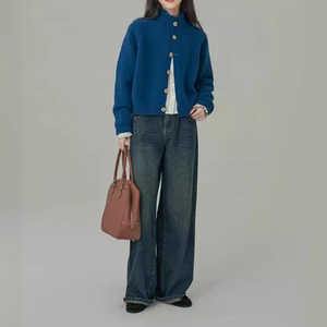 Novo <span class=keywords><strong>Cardigan</strong></span> Feminino de Lã de <span class=keywords><strong>Alpaca</strong></span> Estilo Retrô Japonês e Coreano com Gola Alta - Product Image 5