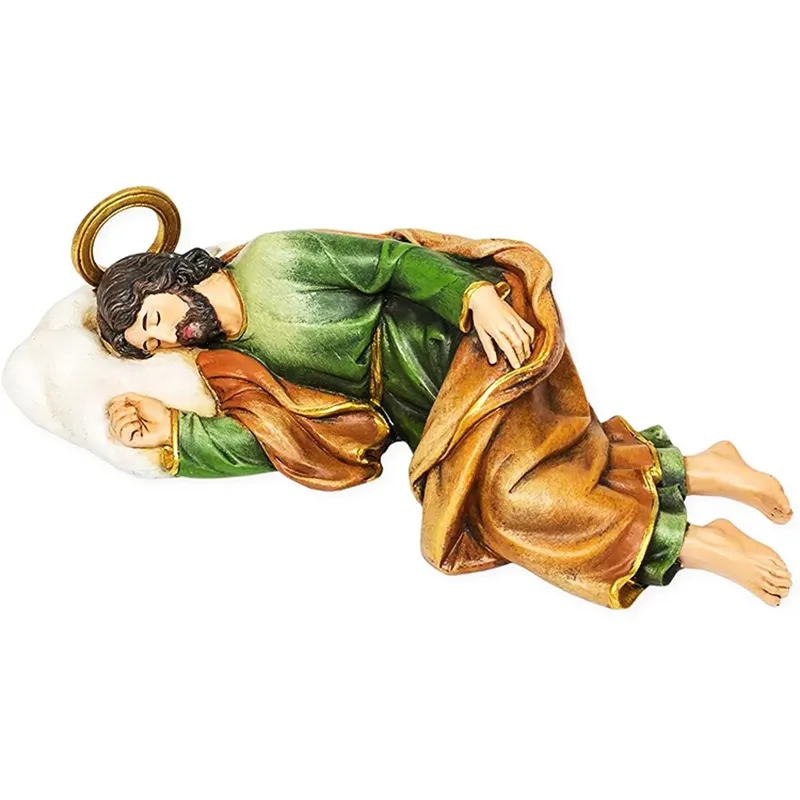 OEM all'ingrosso religiosa figurine custom design della resina St. Joseph sacco a pelo religiosa statua