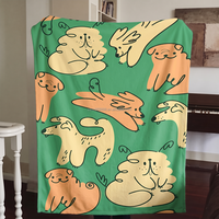 Couverture en flanelle personnalisée avec motif chien vert mignon, couverture polaire en flanelle pour canapé et décoration intérieure, vente en gros