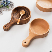 Bol en bois réutilisable écologique, bois de hêtre et d'acacia durable, bol coréen pour kimchi avec cuillère, poignée ronde pour la cuisine