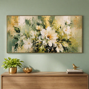 Toile acrylique florale, panneau haut fait main, art moderne, décoration murale florale peinte à la main avec encadrement à épingler, style intérieur toutes saisons - Product Image 1