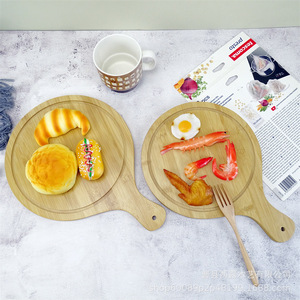 Plateaux de service en bambou, planches à pizza, assiettes en bois pour hôtel, café, thé, couleur unie, rondes avec poignée - Product Image 2