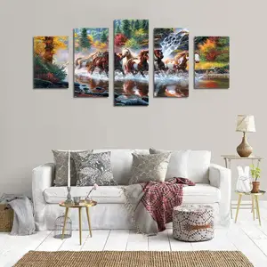 5 Pieces Horse Painting On The Wall Many Horses Decoration Pictures Posters Ptints 5 Panel Stretched Canvas Wall Art