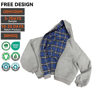 Felpa con Cappuccio Reversibile Personalizzata in Stile Streetwear, Pesante in Spugna Francese, con Zip, <span class=keywords><strong>Oversize</strong></span>, Design a Blocchi di Colore e Quadri, <span class=keywords><strong>Vintage</strong></span> in Cotone per Uomo - Product Image 1