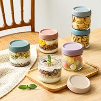 Pot en verre scellé au design moderne avec couvercle en plastique pour le stockage des aliments - Accessoires de cuisine pour les flocons d'avoine, le yaourt, les collations, les boîtes, les couvercles