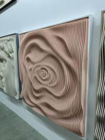 Décoration murale artistique abstraite en bois 3D, motif vague, cadre carré noir, idéale pour les hôtels et les restaurants