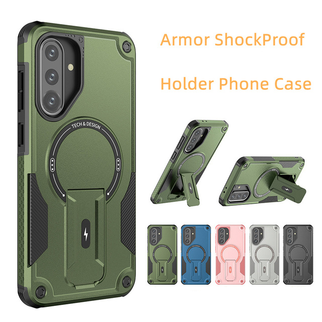 Shockproof Frosted Magnetic Stand Phone case for Samsung S26 ultra S25 S24 FE A 17 Series matte Bumper Bracket Armor Back Cover