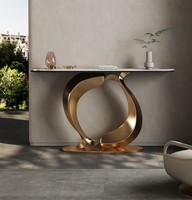 Meubles de salon, table d'entrée d'hôtel de luxe avec miroir, table d'entrée dorée, table console