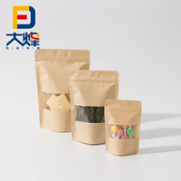 Sachet refermable personnalisé en papier kraft biodégradable de qualité alimentaire, pochette verticale avec fermeture éclair et fenêtre