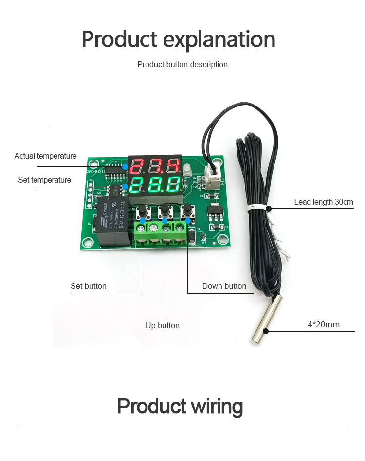 XH-W1219 Dual Display Digital Thermostat High Precision Temperature Control Switch Control Accuracy 0.1(图3)