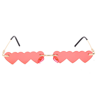 Petites Lunettes de Soleil sans Monture Style Punk Vague Femme Luxe Mode Rouge Rose Cœur Unique Rectangle Verres de Soleil pour Femme Vintage Lunettes