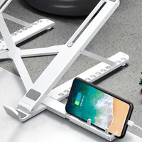 Support de Bureau Pliable en Plastique 2 en 1 QD avec Support de Téléphone et Hauteur Réglable pour Ordinateur Portable et Tablette pour Appareils de 10 à 15.6 Pouces