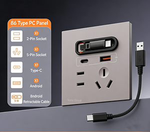 Prise murale PC de type 86 du groupe YuHe avec 1 prise AC, 1 port USB Type-C, câble rétractable intégré, style moderne - Product Image 1