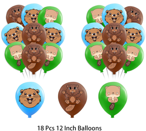 Décorations d'anniversaire sur le thème du <span class=keywords><strong>castor</strong></span> : Bannières Joyeux Anniversaire, Guirlande de drapeaux, Décoration de gâteau, Décorations de cupcakes, Ballons imprimés à l'hélium, Décorations de jouets - Product Image 4