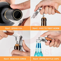 Tire-bouchon en acier inoxydable plat pour bouteille de vin et de bière avec manche en bois créatif