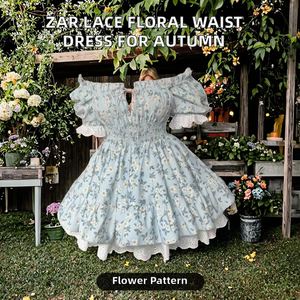 Vestido de Verano para Mujer ZAR, Cuello Cuadrado, Casual, de Gasa, con Cintura Ajustada, Diseño Floral de Encaje, Logotipo Frontal, Nueva Moda - Product Image 2