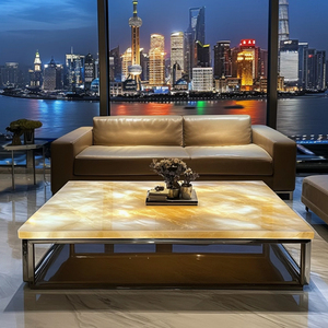 Hiện đại tự nhiên màu tím Onyx Ngọc Trà Bàn cà phê sáng chiếu sáng chất liệu cho phòng khách đồ nội thất Set - Product Image 4