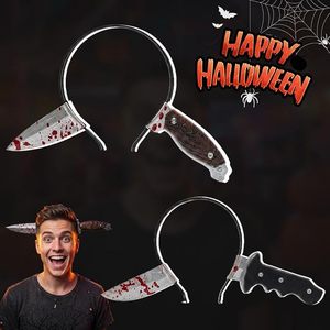 Serre-têtes d'Halloween : Faux couteau de boucher sanglant, accessoire de costume d'horreur, couteau qui traverse la tête, pour cosplay - Product Image 4