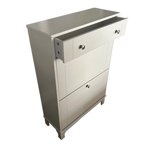 Armoires de rangement de chaussures blanches, organisateur de chaussures sur pied avec tiroirs, étagère à chaussures cachée pour entrée étroite à 3 niveaux avec 2 portes rabattables - Product Image 4