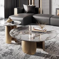 Table basse moderne-Ronde en acier inoxydable avec dessus en marbre bronzé Meubles de salon pour la maison dans un style de