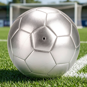 Silver Metallic Soccer Ball Classic Stitched Panel Design <b>Football</b> - Product Image 5