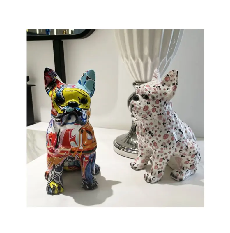 Vente en gros de décoration d'intérieur pour la maison Bibliothèque de salon d'intérieur Ornements de chien griffonné en résine Statue de bouledogue français